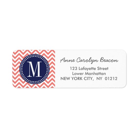 Koraal Chevron zigzag gepersonaliseerd monogram Etiket (Voorkant)