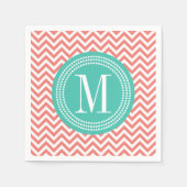 Koraal Chevron zigzag gepersonaliseerd monogram Servetten (Voorkant)