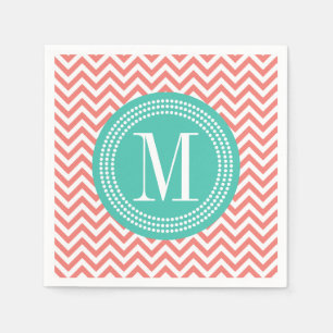 Koraal Chevron zigzag gepersonaliseerd monogram Servetten