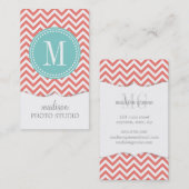 Koraal Chevron Zigzag Gepersonaliseerd Monogram Visitekaartje (Voorkant / Achterkant)