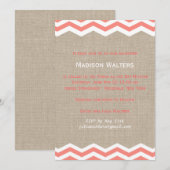 Koraal Chevrons op Burlap Bat Mitzvah Uitnodiging (Voorkant / Achterkant)