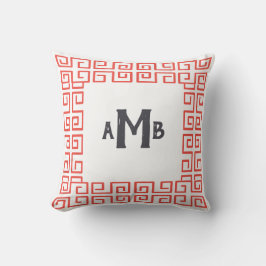Koraal Chinoiserie Wide Greek Key Border Monogram Kussen