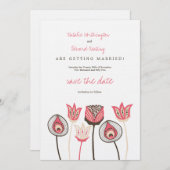 Koraal Chocolade Ivoor Funky Flowers Save the Date (Voorkant / Achterkant)