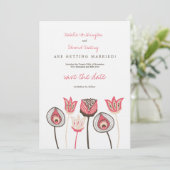 Koraal Chocolade Ivoor Funky Flowers Save the Date (Staand voorkant)