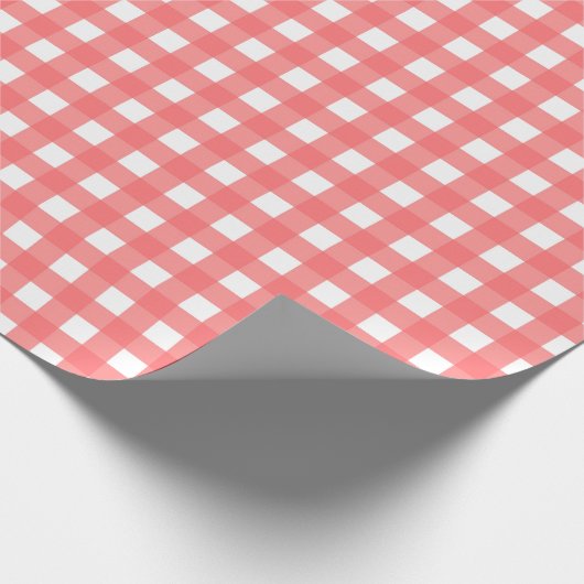 koraal Classy Gingham Pattern Cadeaupapier (Hoek)