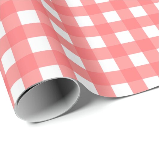koraal Classy Gingham Pattern Cadeaupapier (Rol Hoek)
