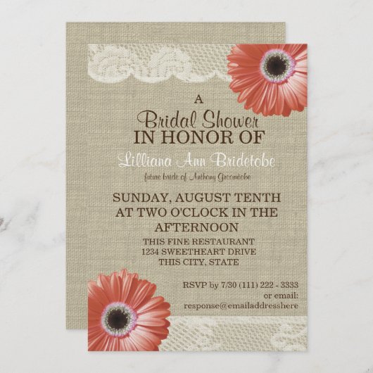 Koraal Daisy en Kant Vrijgezellenfeest Kaart (Voorkant / Achterkant)