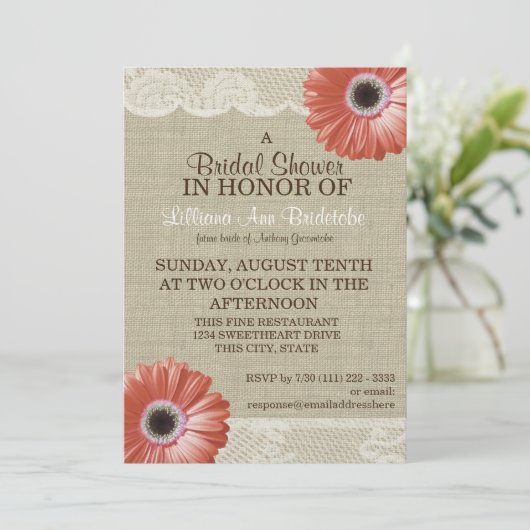 Koraal Daisy en Kant Vrijgezellenfeest Kaart (Staand voorkant)