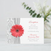 Koraal Daisy Grijs Damast Trouwreceptiekaart Informatiekaartje (Staand voorkant)