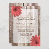 Koraal Daisy rustieke schuur hout bruiloft uitnodi Kaart (Voorkant / Achterkant)