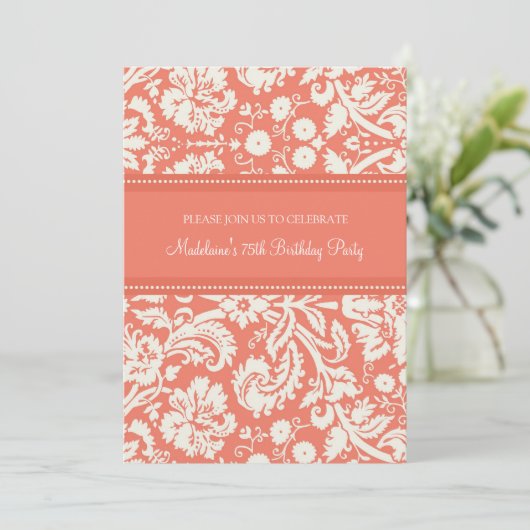 Koraal Damask 75e verjaardag Kaart (Staand voorkant)