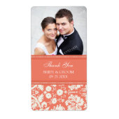 Koraal Damask Foto Bruiloft Labels (Voorkant)