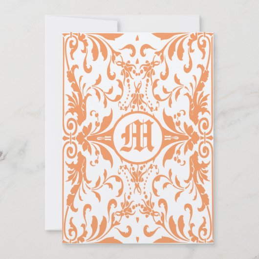  koraal Damask Gray Font Wedding Invitation Kaart (Achterkant)