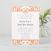  koraal Damask Gray Font Wedding Invitation Kaart (Staand voorkant)