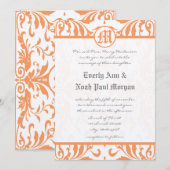  koraal Damask Gray Font Wedding Invitation Kaart (Voorkant / Achterkant)