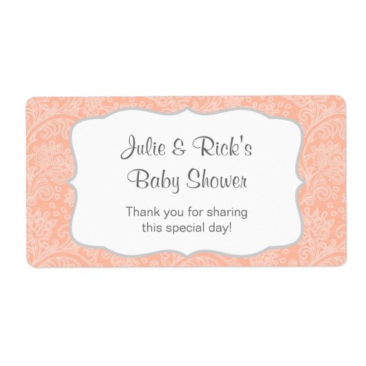 Koraal Damask Water Bottle gunst - pas het aan! Etiket (Voorkant)