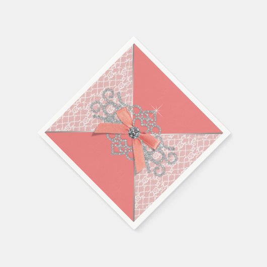 Koraal Diamond Lace Party Servetten (Hoek)