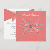 Koraal Diamonds Koraal Sweet 16 Verjaardagsfeest Kaart (Voorkant / Achterkant)