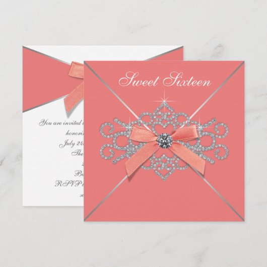Koraal Diamonds Koraal Sweet 16 Verjaardagsfeest Kaart (Voorkant / Achterkant)