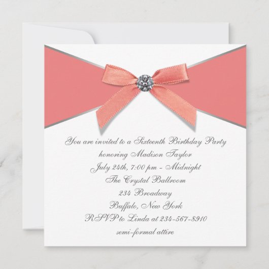 Koraal Diamonds Koraal Sweet 16 Verjaardagsfeest Kaart (Achterkant)