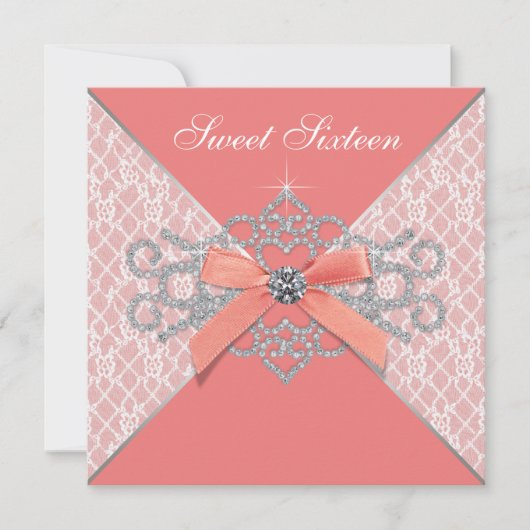 Koraal Diamonds Koraal Sweet 16 Verjaardagsfeest Kaart (Voorkant)