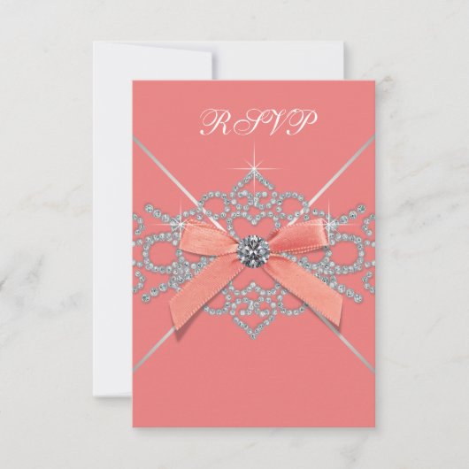 Koraal Diamonds Koraal Sweet 16 Verjaardagsfeest R RSVP Kaartje (Voorkant)
