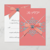 Koraal Diamonds Koraal Sweet 16 Verjaardagsfeest R RSVP Kaartje (Voorkant / Achterkant)