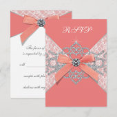 Koraal Diamonds Koraal Sweet 16 Verjaardagsfeest R RSVP Kaartje (Voorkant / Achterkant)