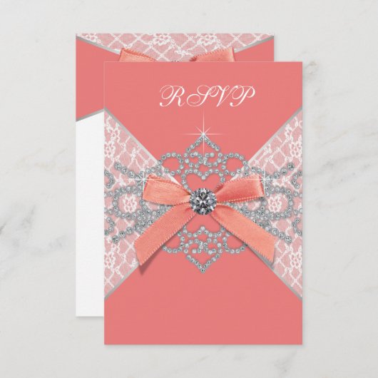 Koraal Diamonds Koraal Sweet 16 Verjaardagsfeest R RSVP Kaartje (Voorkant / Achterkant)