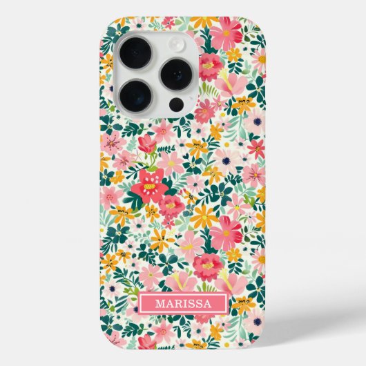 Koraal Ditsy Bloemen Monogram Case-Mate iPhone Case (Achterkant)