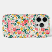 Koraal Ditsy Bloemen Monogram Case-Mate iPhone Case (Achterkant (horizontaal))