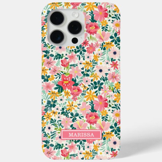 Koraal Ditsy Bloemen Monogram Case-Mate iPhone Case (Achterkant)