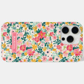 Koraal Ditsy Bloemen Monogram Case-Mate iPhone Case (Achterkant (horizontaal))