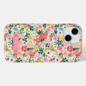 Koraal Ditsy Bloemen Monogram Case-Mate iPhone Case (Achterkant (horizontaal))