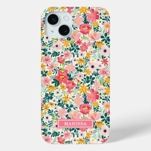 Koraal Ditsy Bloemen Monogram Case-Mate iPhone Case (Achterkant)