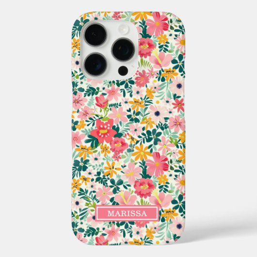Koraal Ditsy Bloemen Monogram Case-Mate iPhone Case (Achterkant)