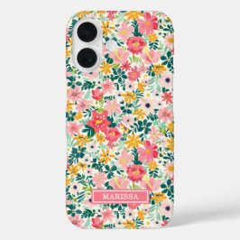 Koraal Ditsy Bloemen Monogram iPhone 16 Hoesje