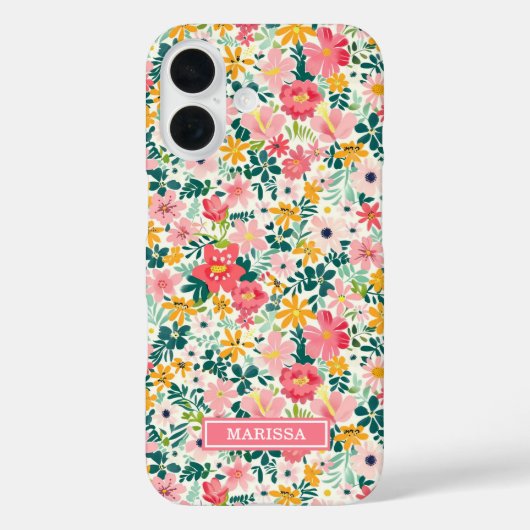 Koraal Ditsy Bloemen Monogram Case-Mate iPhone Case (Achterkant)