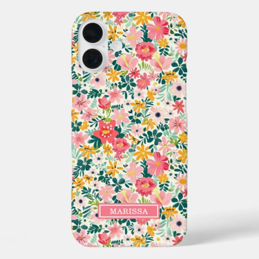 Koraal Ditsy Bloemen Monogram Case-Mate iPhone Case (Achterkant)