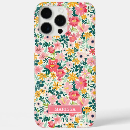 Koraal Ditsy Bloemen Monogram Case-Mate iPhone Case (Achterkant)