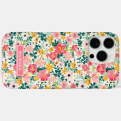 Koraal Ditsy Bloemen Monogram Case-Mate iPhone Case (Achterkant (horizontaal))