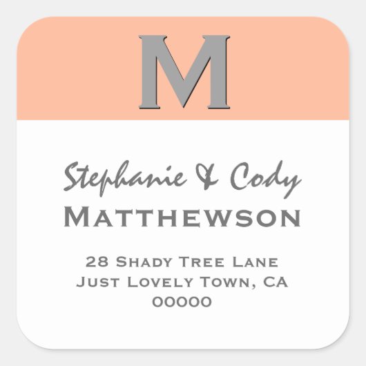 KORAAL Eenvoudig Monogram Adreslabel V28 Vierkante Sticker (Voorkant)