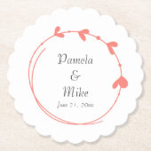 Koraal Eenvoudige Hart Krans Bruiloft Kartonnen Onderzetters (Voorkant)