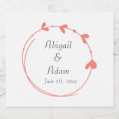 Koraal Eenvoudige Hart Krans Bruiloft Sparkling Wijnetiket (Enkel label)