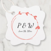 Koraal Eenvoudige Hart Krans Monogram Huwelijk Bedankjes Labels (Voorkant)