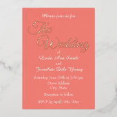 koraal eenvoudige stijl bruiloft folie uitnodiging (Voorkant)