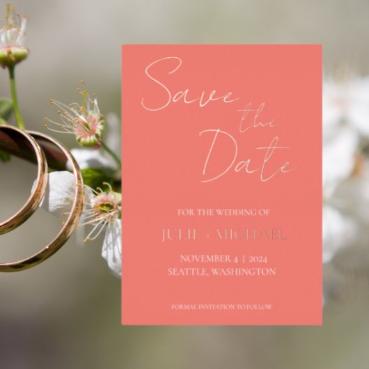 Koraal Eenvoudige Stijl Bruiloft Save the Date Folie Uitnodiging