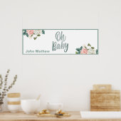 Koraal Elegant Floral Baby shower Party Banner Poster (Keuken)