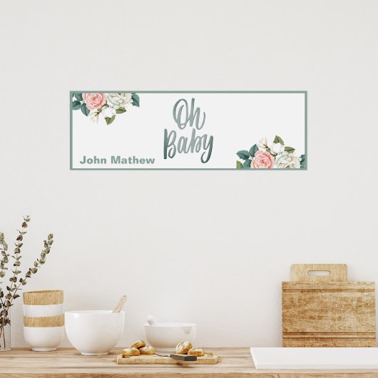 Koraal Elegant Floral Baby shower Party Banner Poster (Keuken)