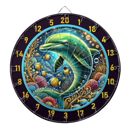 Koraal Elegantie Dolfijn Dartbord Display (Voorkant)
